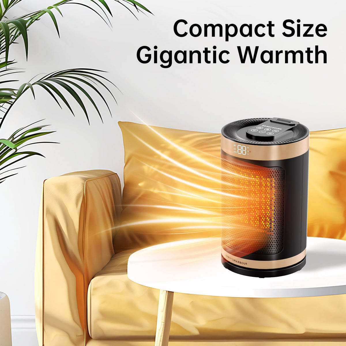 Cozy Heat 1500W Portable Ceramic Space Heater - Energy Efficient with LED Display & 15-45°C Thermostat (Gold) – View 2 UK