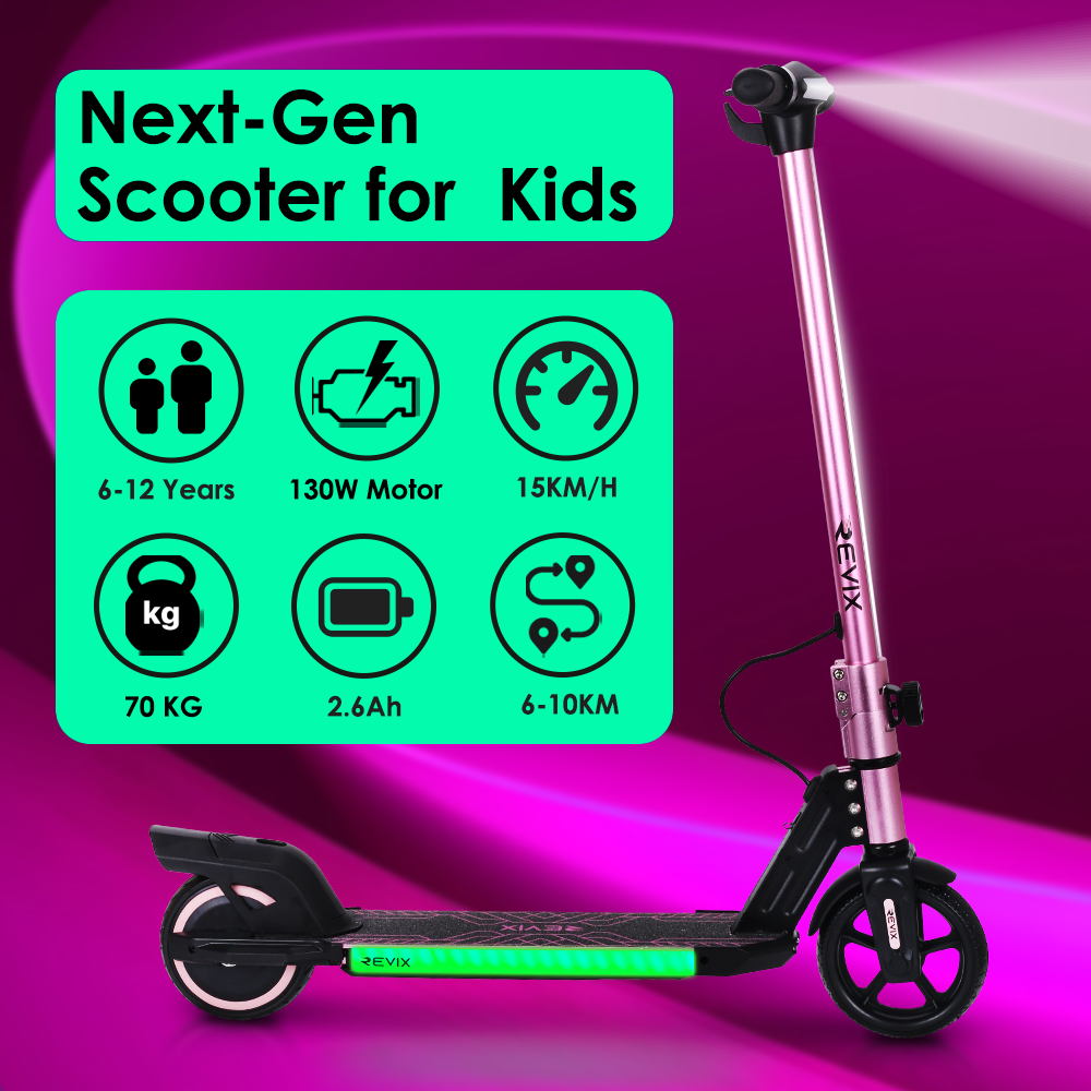 Next-Gen scooter for kids with specifications on a Pink background