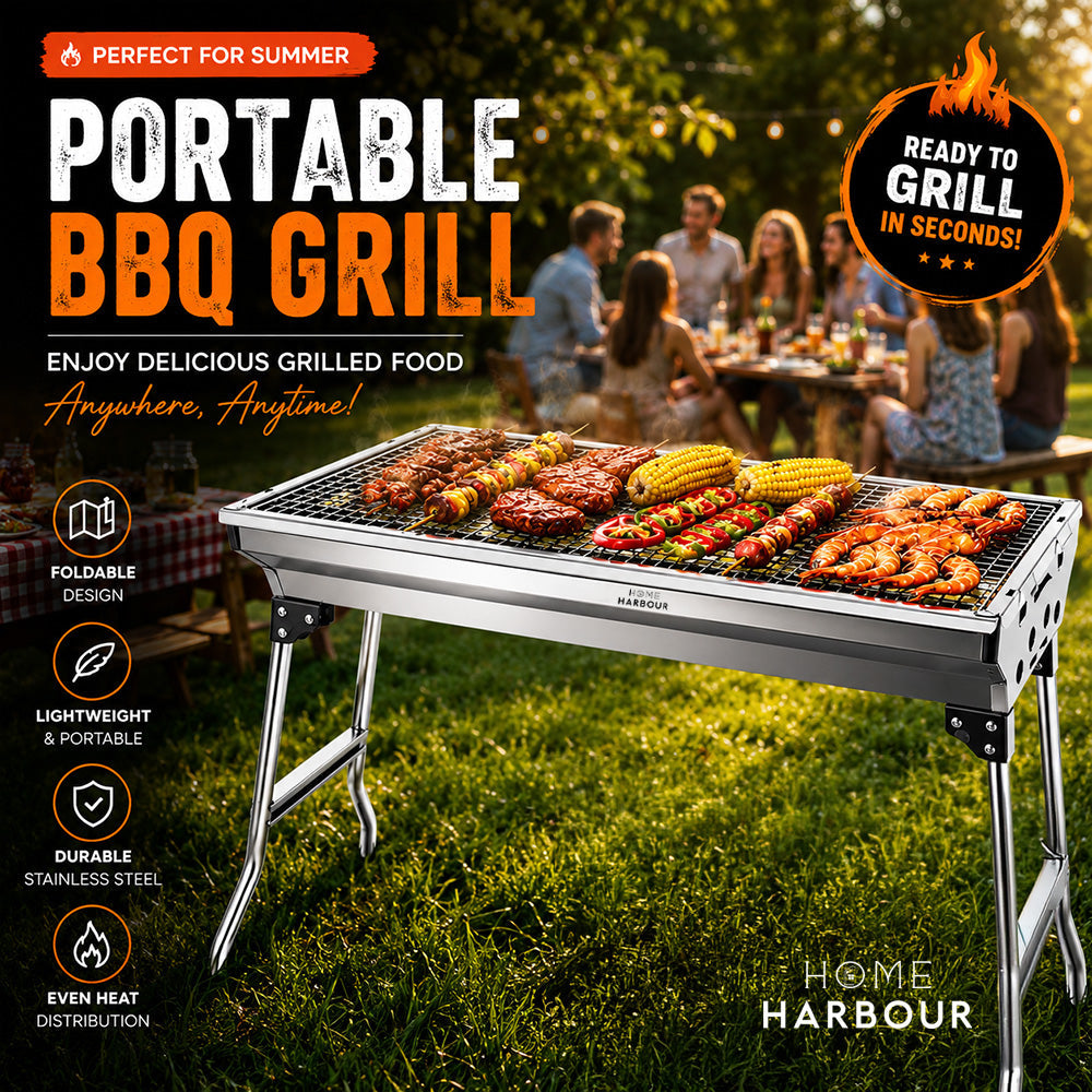 Portable Foldable BBQ Grill – Stainless Steel Charcoal Barbecue for Garden, Camping & Outdoor – View 3 UK