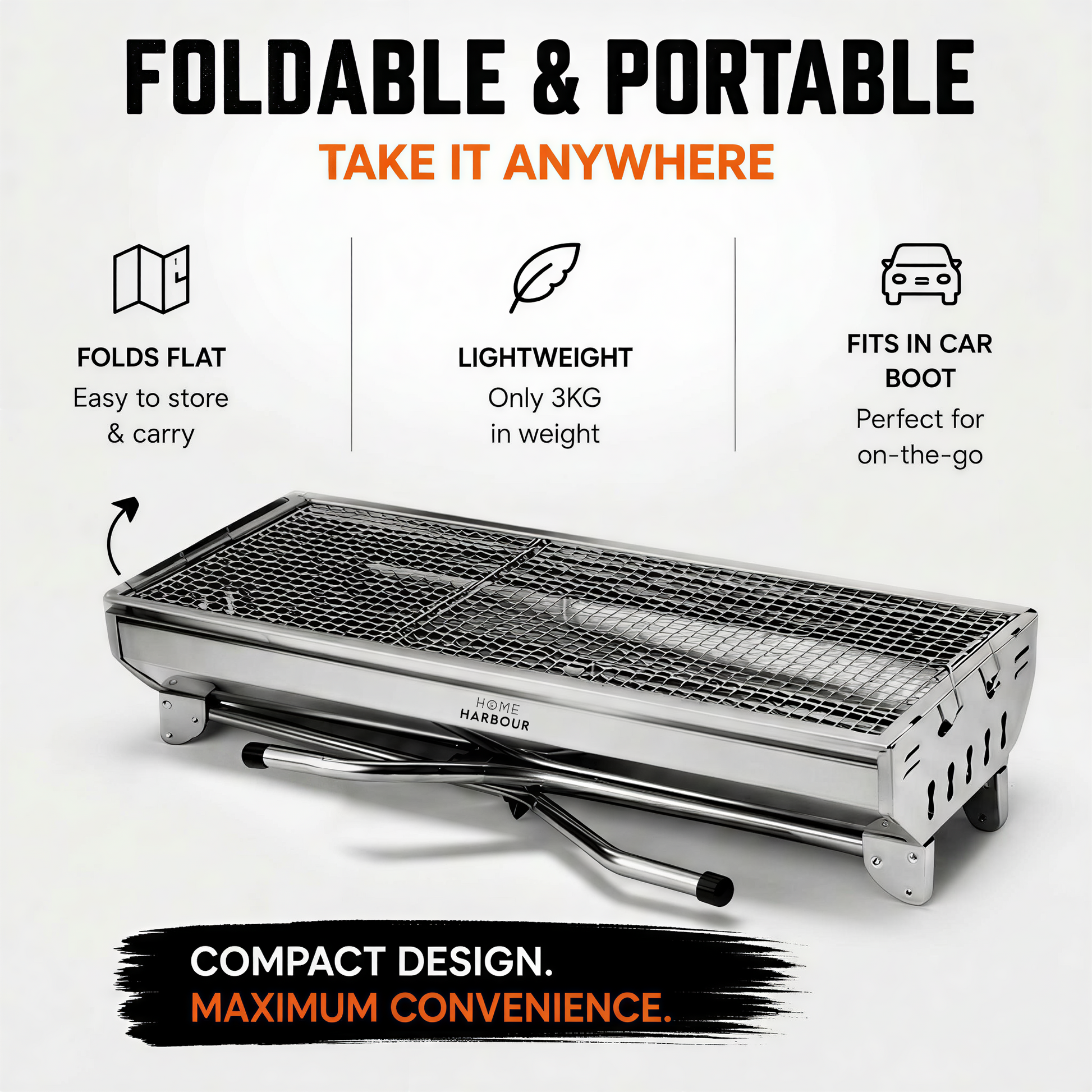 Portable Foldable BBQ Grill – Stainless Steel Charcoal Barbecue for Garden, Camping & Outdoor – View 3 UK
