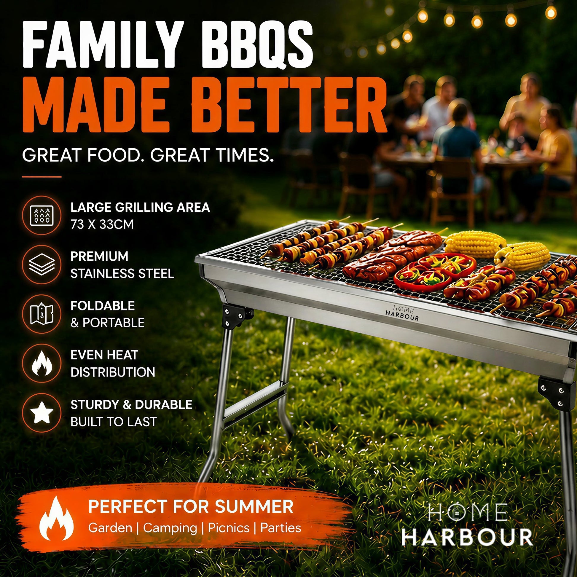 Portable Foldable BBQ Grill – Stainless Steel Charcoal Barbecue for Garden, Camping & Outdoor – View 2 UK