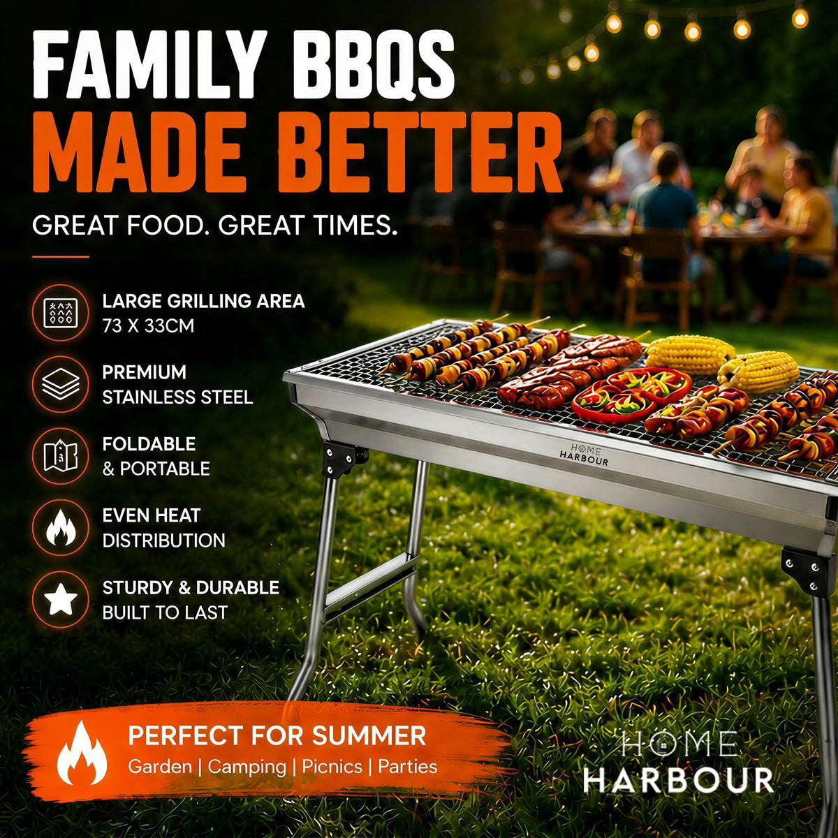 Portable Foldable BBQ Grill – Stainless Steel Charcoal Barbecue for Garden, Camping & Outdoor – View 2 UK