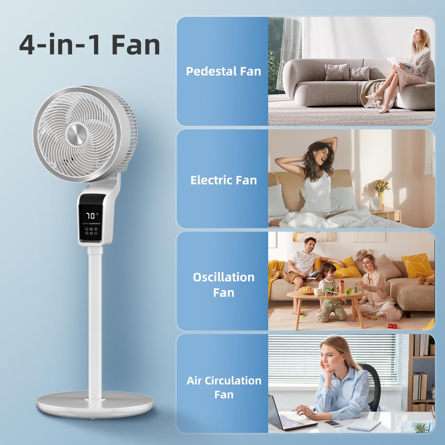 Home Harbour Breeze Motion Standing Fan – Quiet Oscillating Pedestal Fan with Remote Control – UK