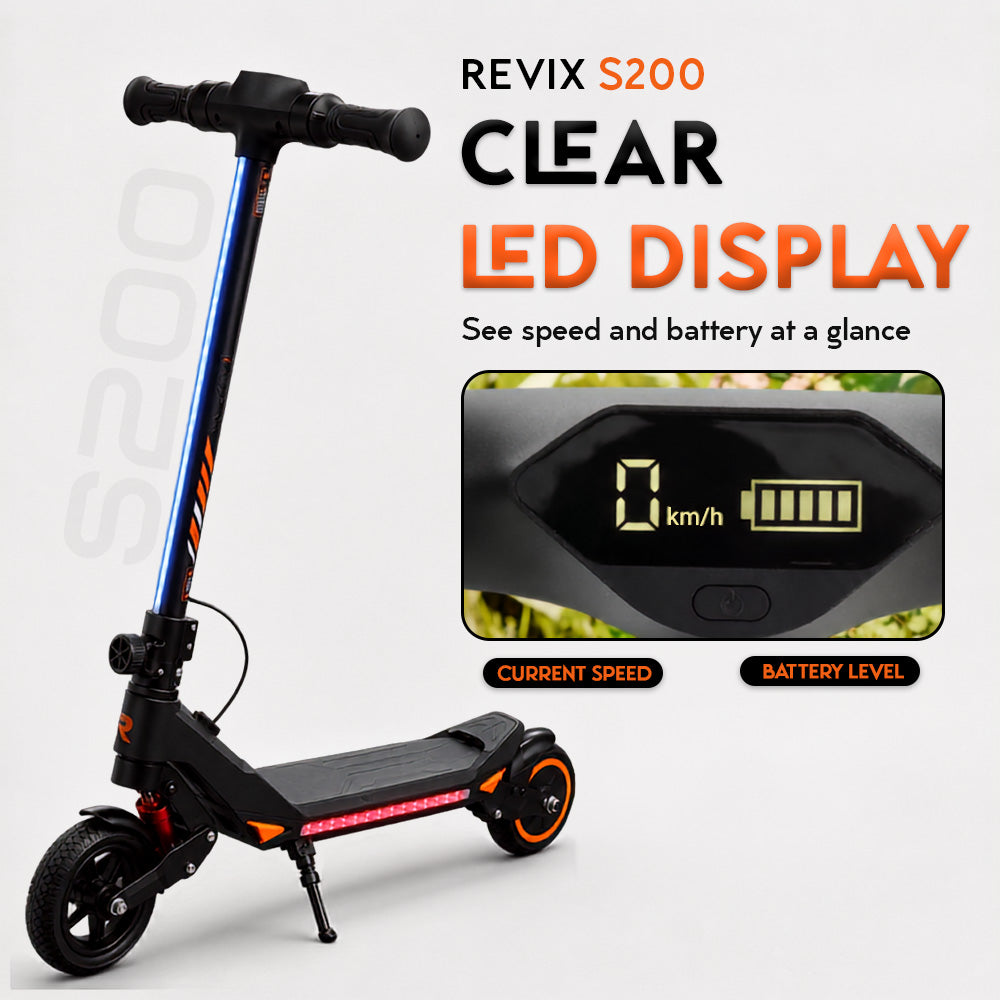 Revix S200 Kids Electric Scooter – 200W, LED Lights & Dual Suspension