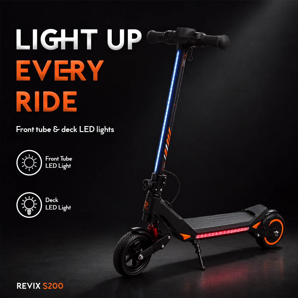 Revix S200 Kids Electric Scooter – 200W, LED Lights & Dual Suspension