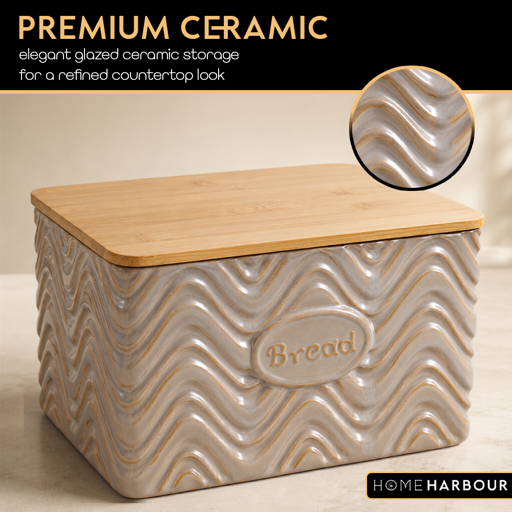 Home Harbour Clairmont Ceramic Canister Set – Tea, Coffee & Sugar Storage with Bamboo Airtight Lids