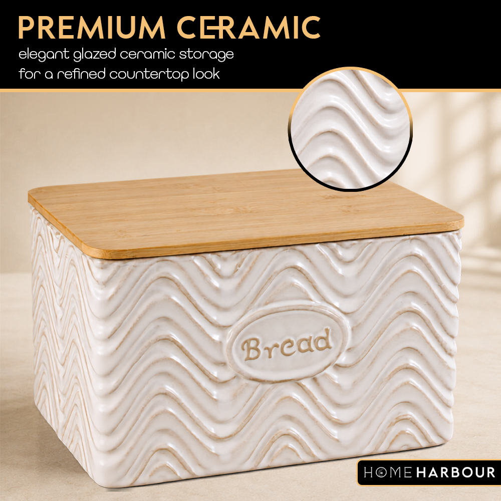 Home Harbour Clairmont Ceramic Canister Set – Tea, Coffee & Sugar Storage with Bamboo Airtight Lids