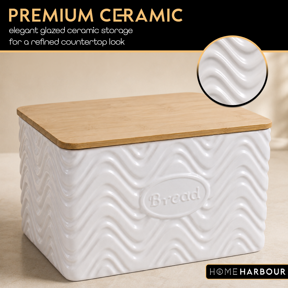 Home Harbour Clairmont Ceramic Canister Set – Tea, Coffee & Sugar Storage with Bamboo Airtight Lids