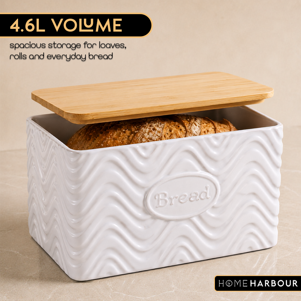 Home Harbour Clairmont Ceramic Canister Set – Tea, Coffee & Sugar Storage with Bamboo Airtight Lids