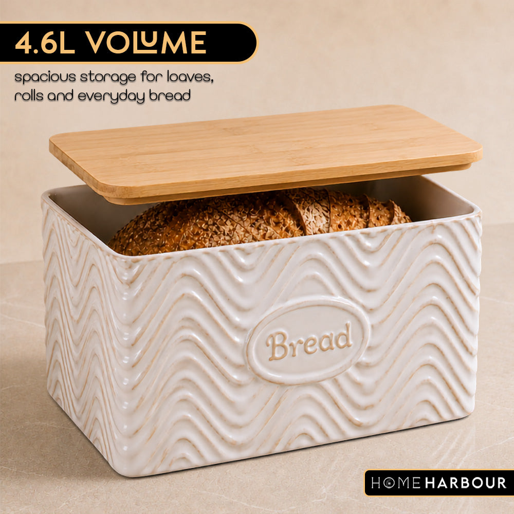 Home Harbour Clairmont Ceramic Canister Set – Tea, Coffee & Sugar Storage with Bamboo Airtight Lids