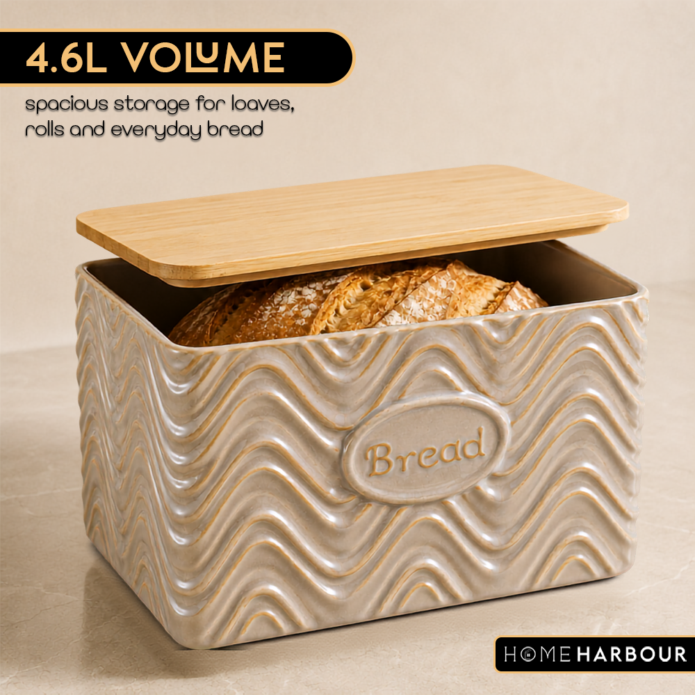 Home Harbour Clairmont Ceramic Canister Set – Tea, Coffee & Sugar Storage with Bamboo Airtight Lids