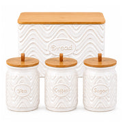 Home Harbour Clairmont ceramic canister set with airtight bamboo lids for tea, coffee and sugar