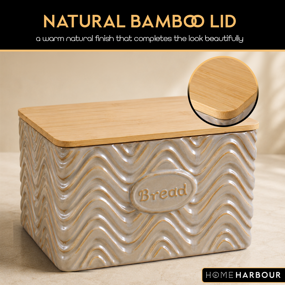Home Harbour Clairmont Ceramic Canister Set – Tea, Coffee & Sugar Storage with Bamboo Airtight Lids