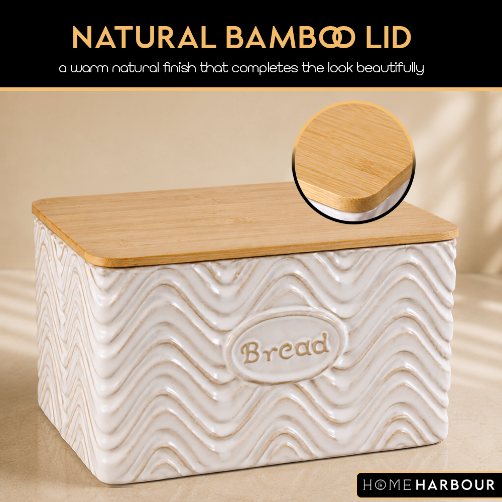 Home Harbour Clairmont Ceramic Canister Set – Tea, Coffee & Sugar Storage with Bamboo Airtight Lids