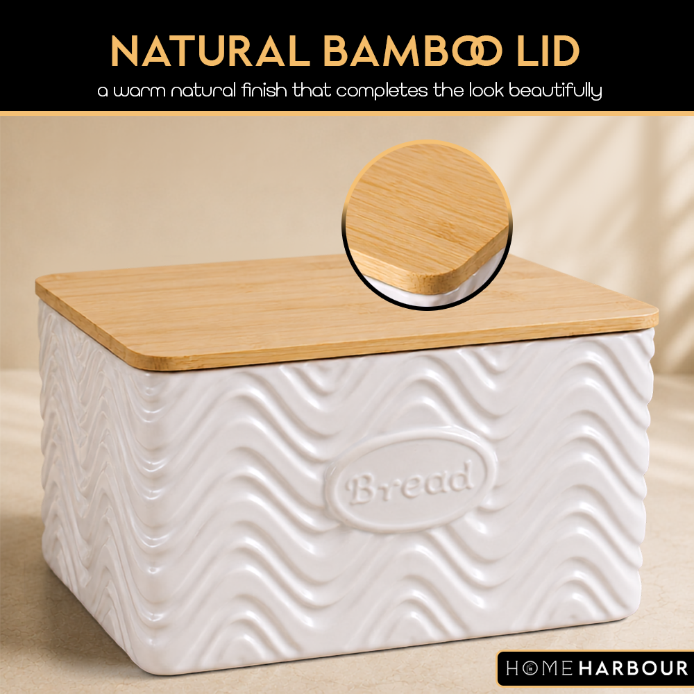 Home Harbour Clairmont Ceramic Canister Set – Tea, Coffee & Sugar Storage with Bamboo Airtight Lids