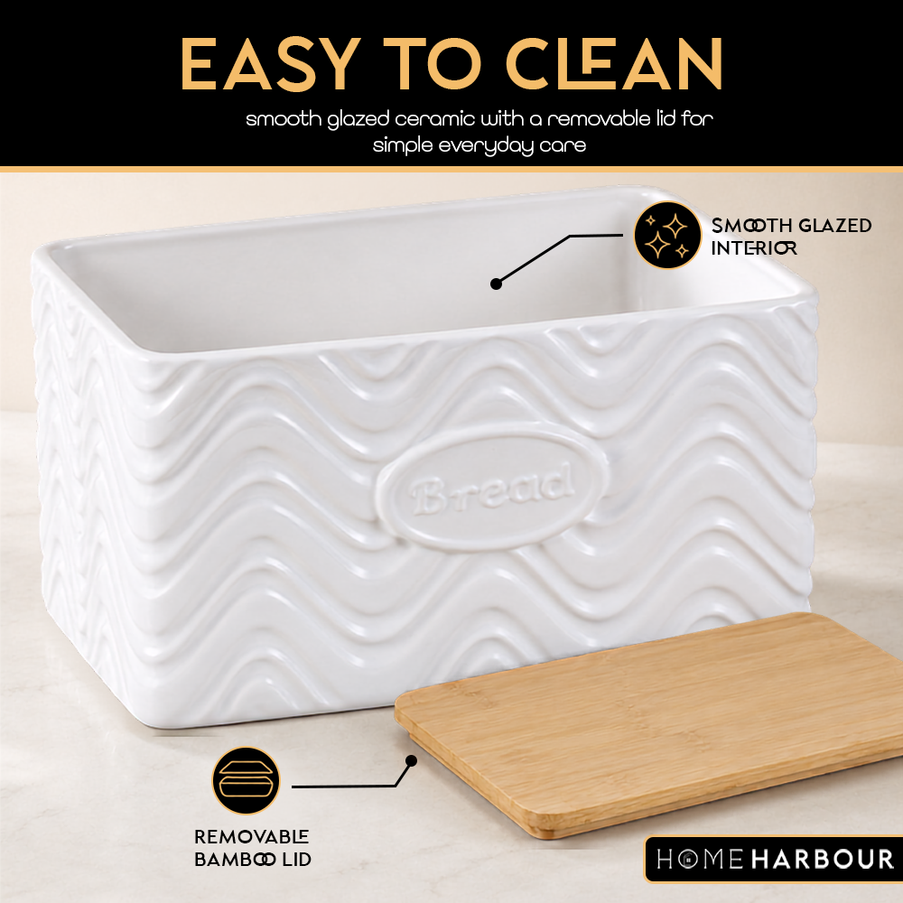 Home Harbour Clairmont Ceramic Canister Set – Tea, Coffee & Sugar Storage with Bamboo Airtight Lids