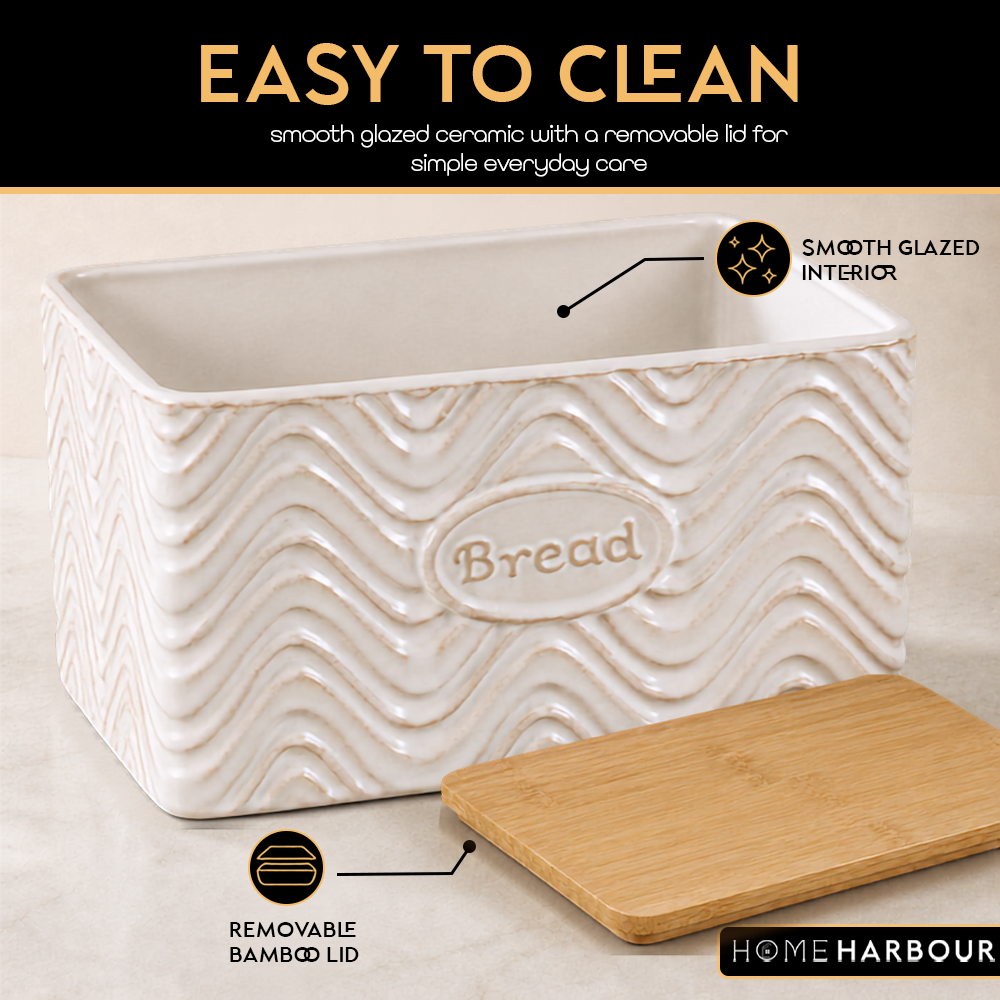 Home Harbour Clairmont Ceramic Canister Set – Tea, Coffee & Sugar Storage with Bamboo Airtight Lids