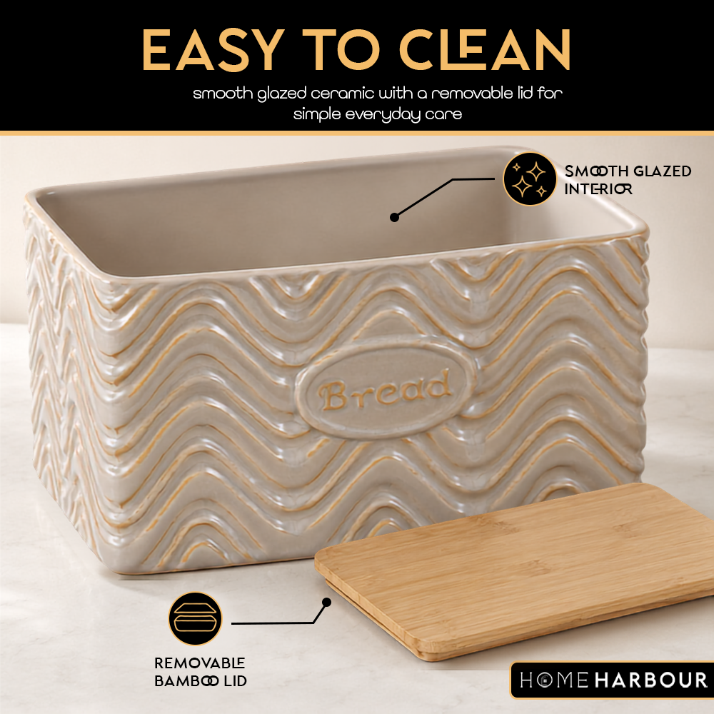 Home Harbour Clairmont Ceramic Canister Set – Tea, Coffee & Sugar Storage with Bamboo Airtight Lids