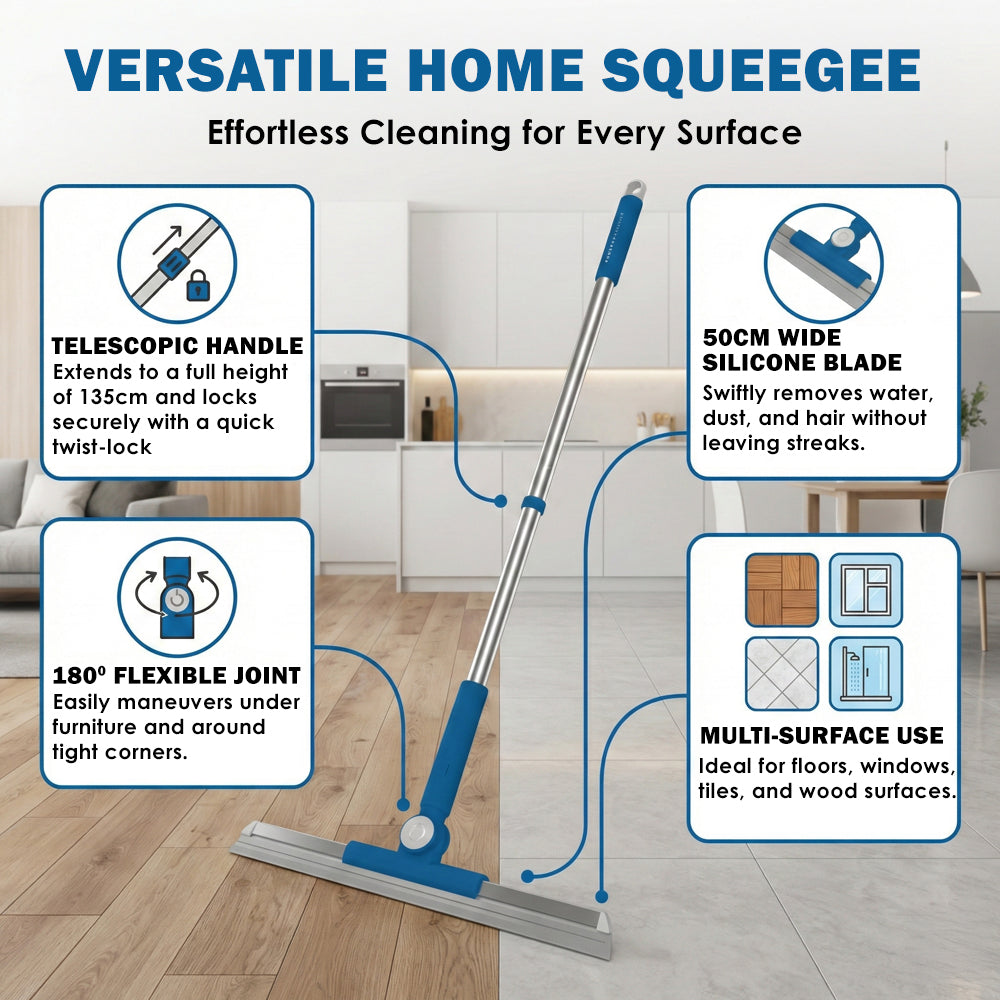 HH5 Telescopic Floor Squeegee & Pet Hair Remover – 50cm Adjustable Broom – Lifestyle UK