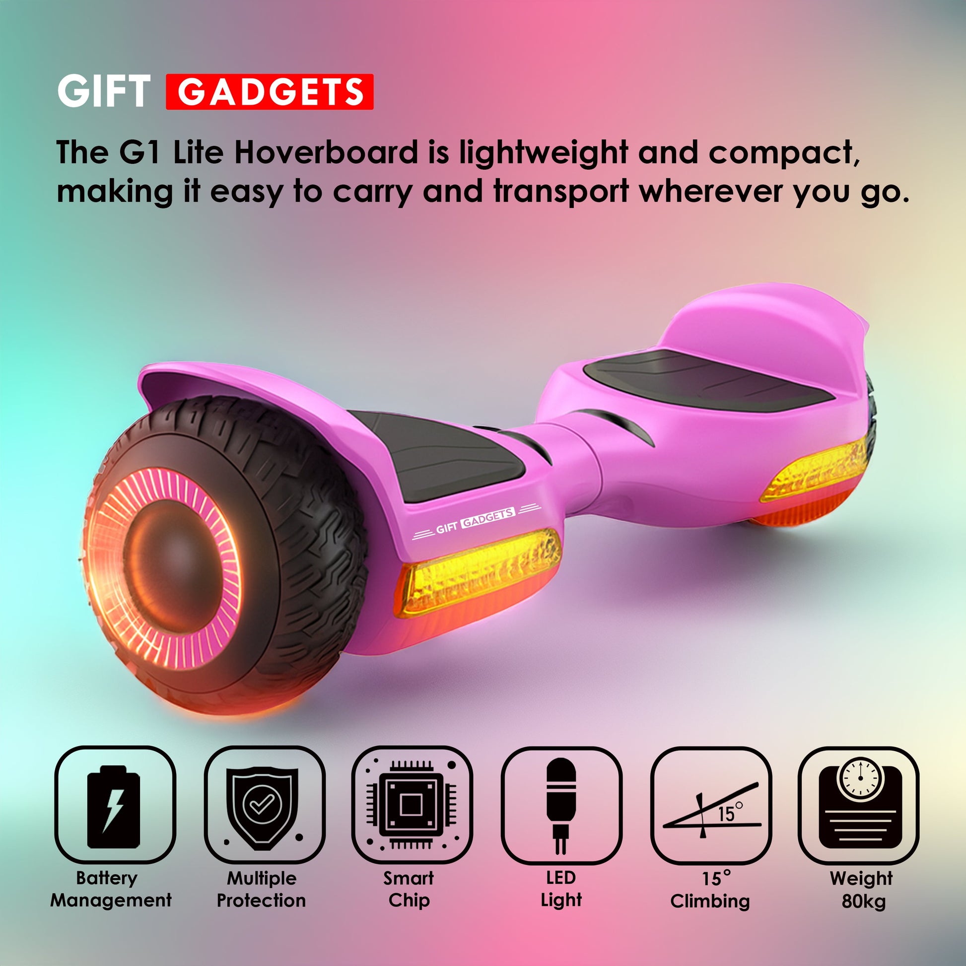 Refurbished - G1 Lite Kids Hoverboard UK – Pink , LED Bluetooth – product image 5