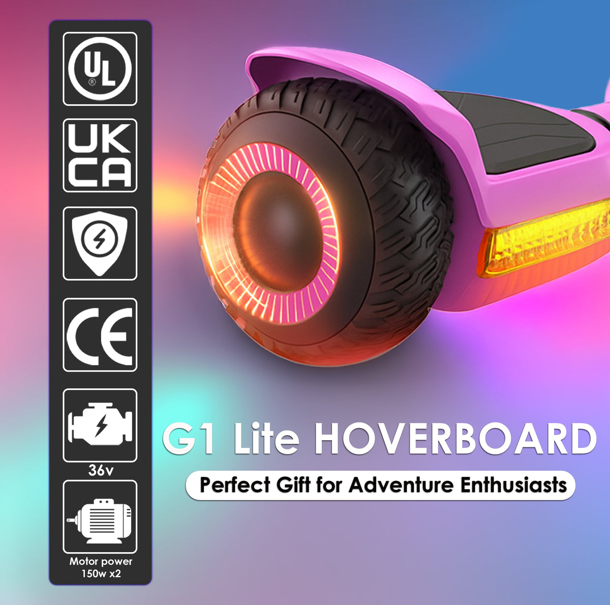 Refurbished - G1 Lite Kids Hoverboard UK – Pink , LED Bluetooth – product image 4