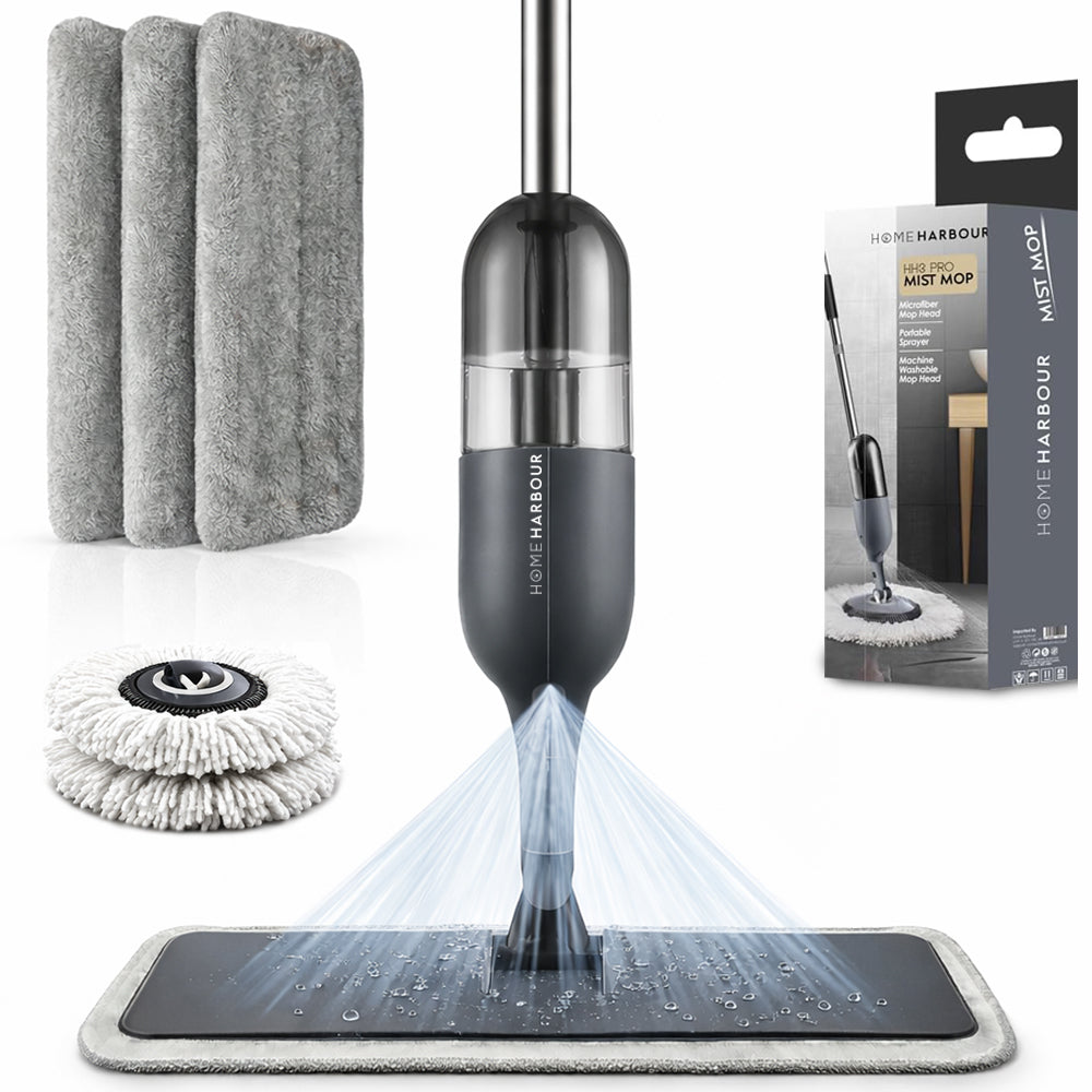 HH3 Pro Mist Mop Kit – 360° Floor Mop with Window Cleaner & Refillable Tank – White Background UK