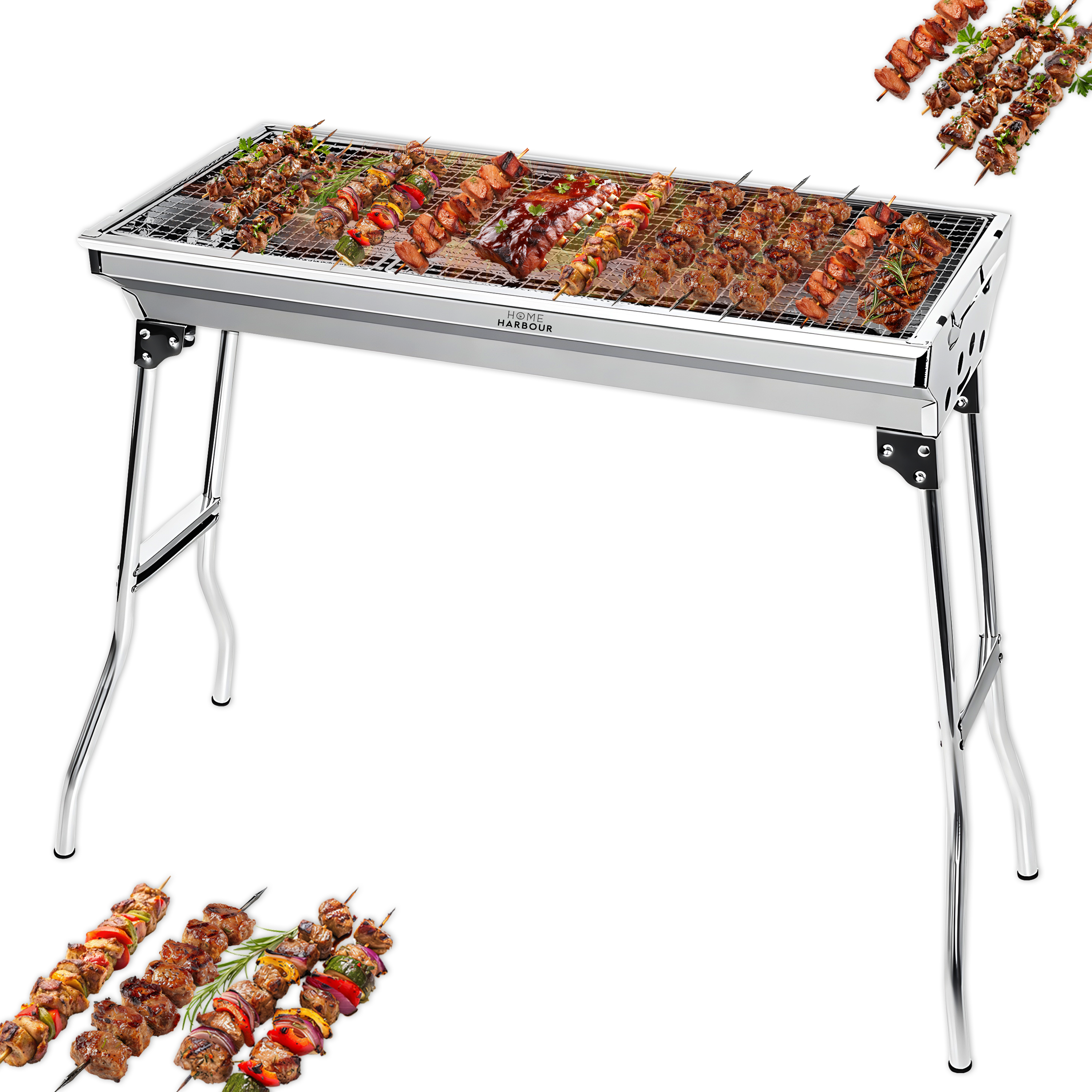 Portable Foldable BBQ Grill – Stainless Steel Charcoal Barbecue for Garden, Camping & Outdoor – White Background UK