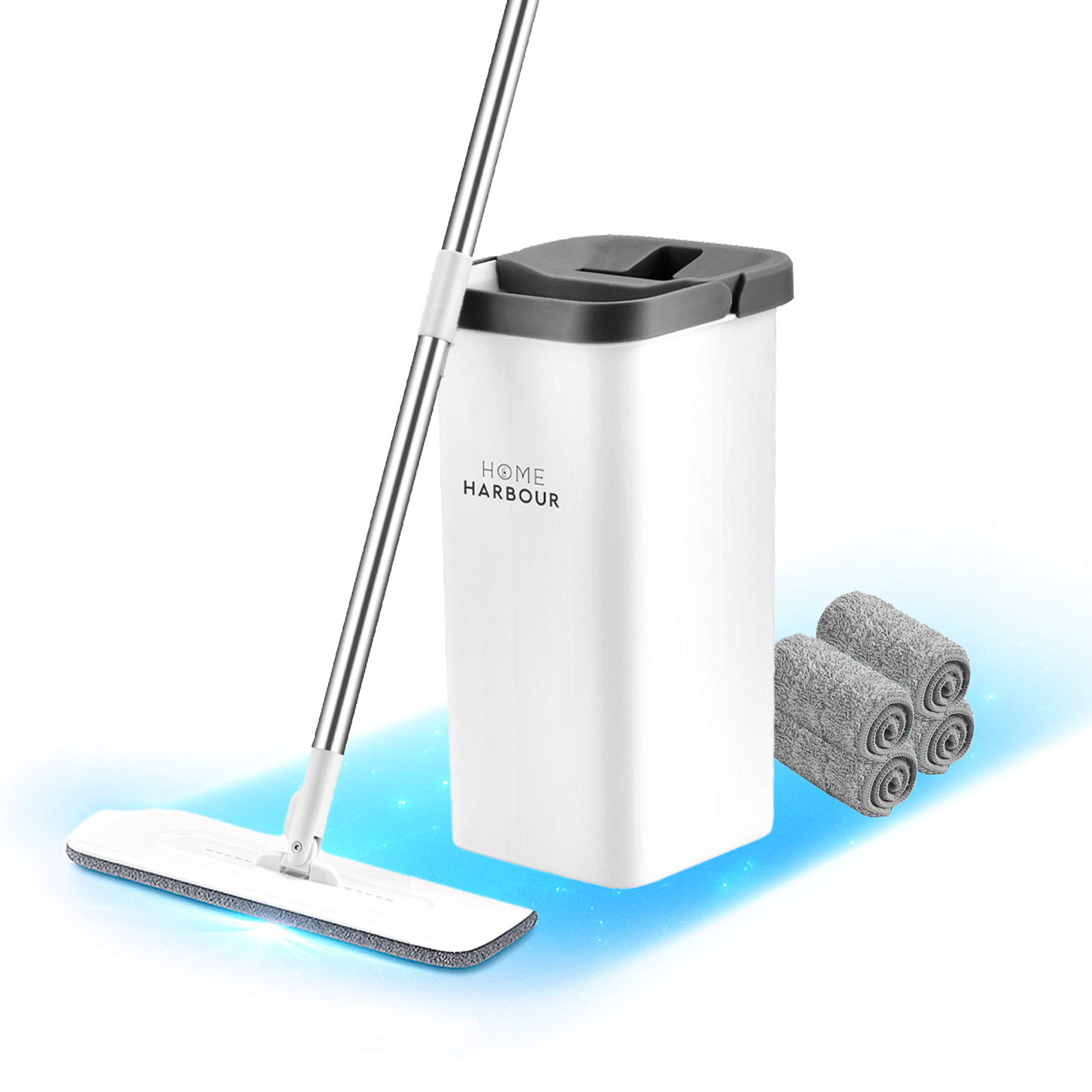 HH2 Max Aqua Press Mop & Bucket Set Dual-Chamber Self-Cleaning Flat Mop by Home Harbour – White Background UK