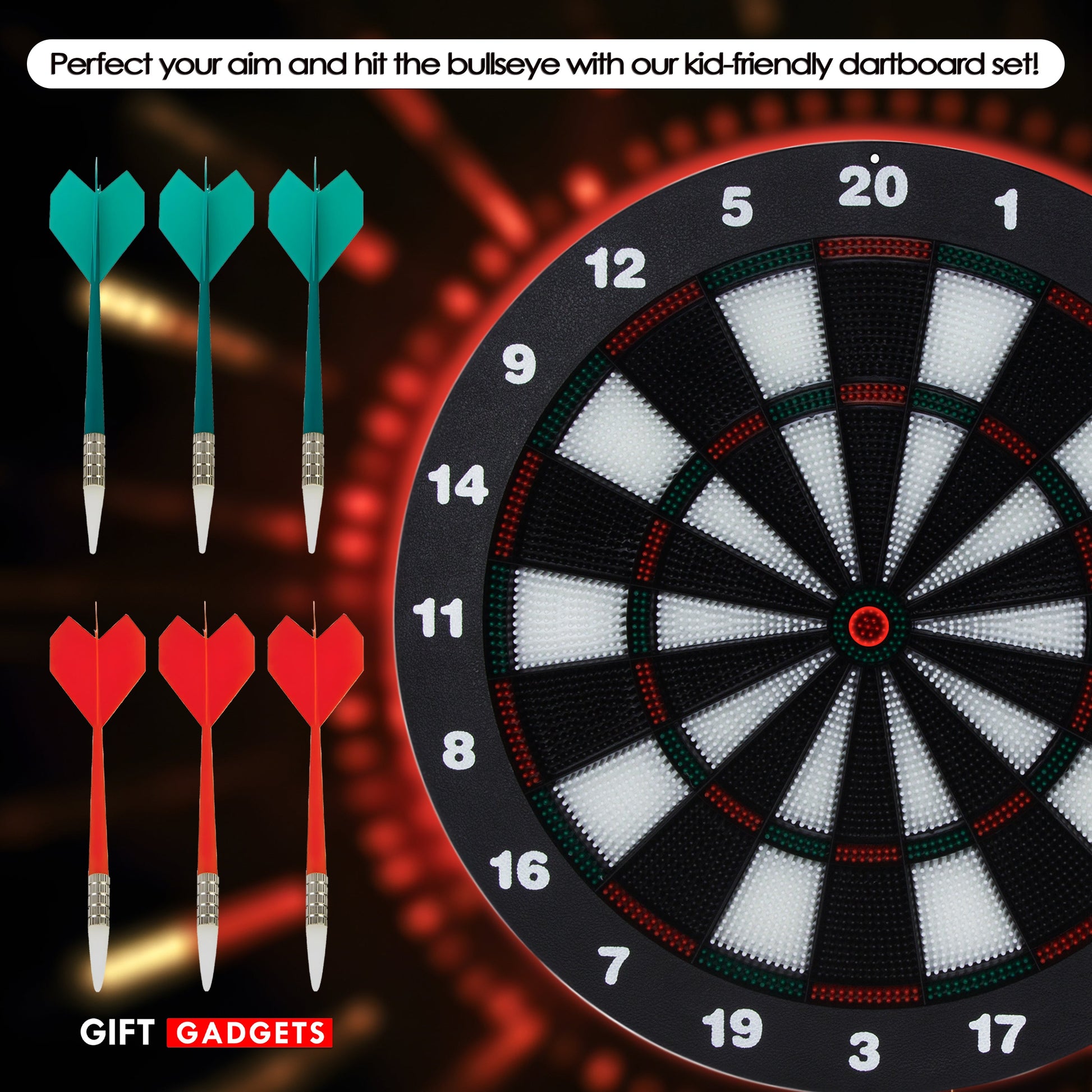 Kids 16-Inch Safe Dartboard Set – Soft-Tip Rubber Darts, Indoor Fun – Lifestyle View 2 UK