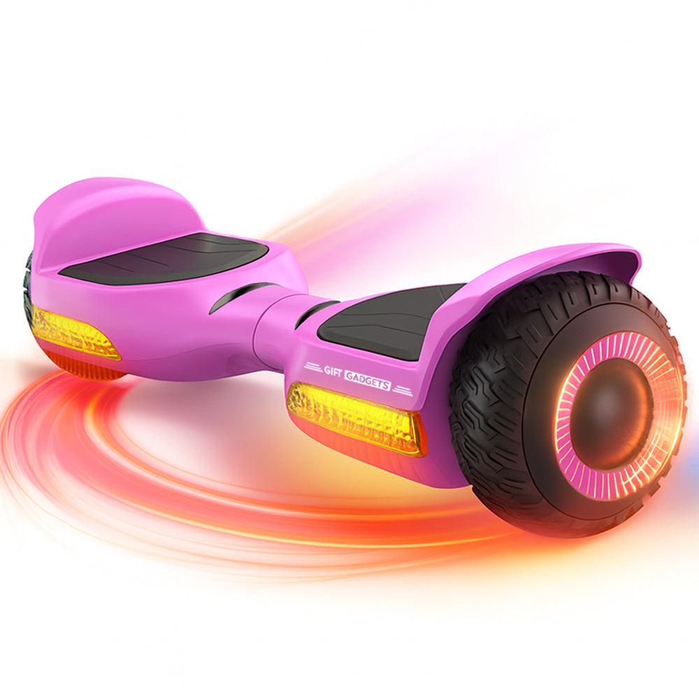 Pink hoverboard with glowing wheels on a white background