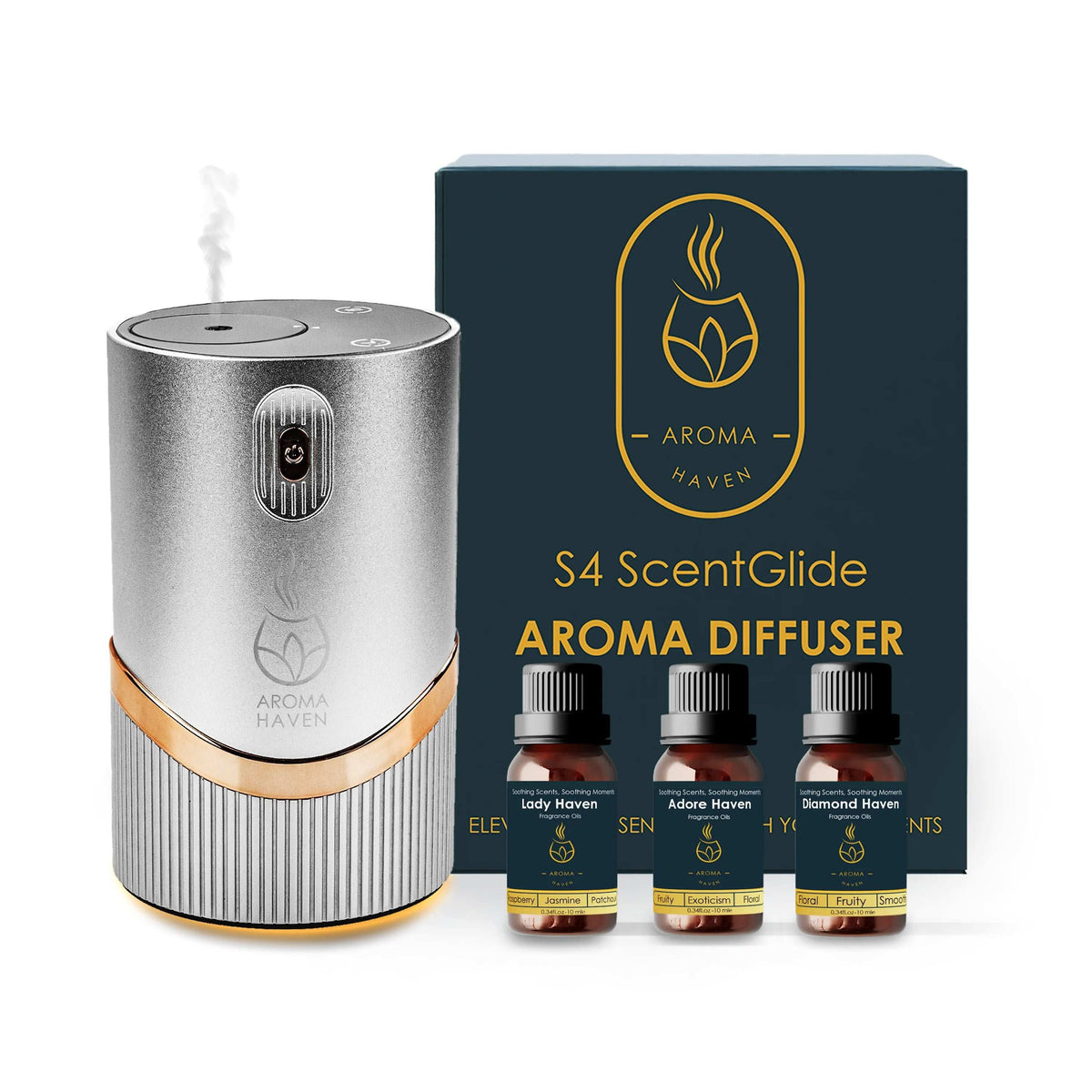 S4 ScentGlide Silver Waterless Diffuser With Oil Set - Aroma Haven