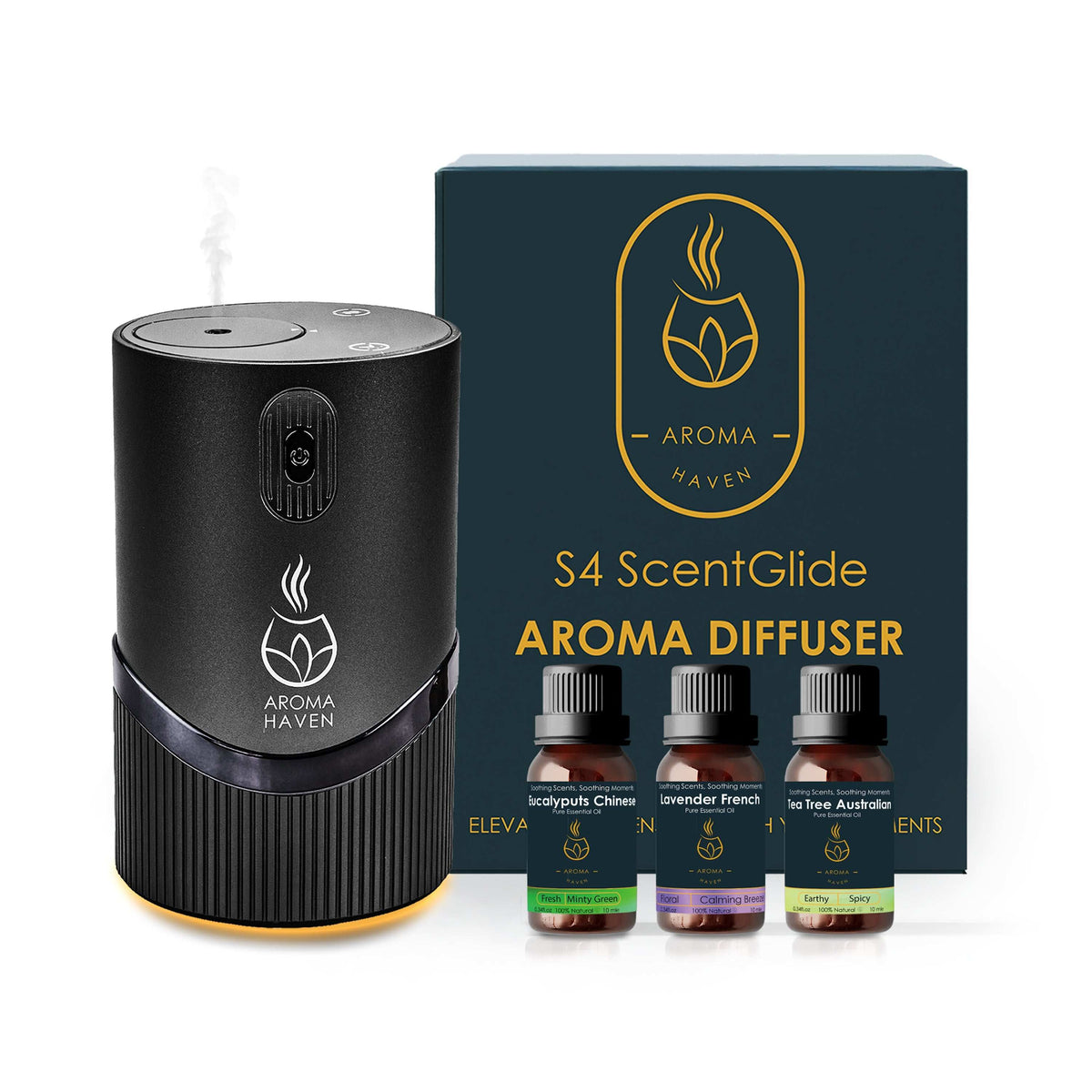 S4 ScentGlide Black Waterless Diffuser With Oil Set - Aroma Haven