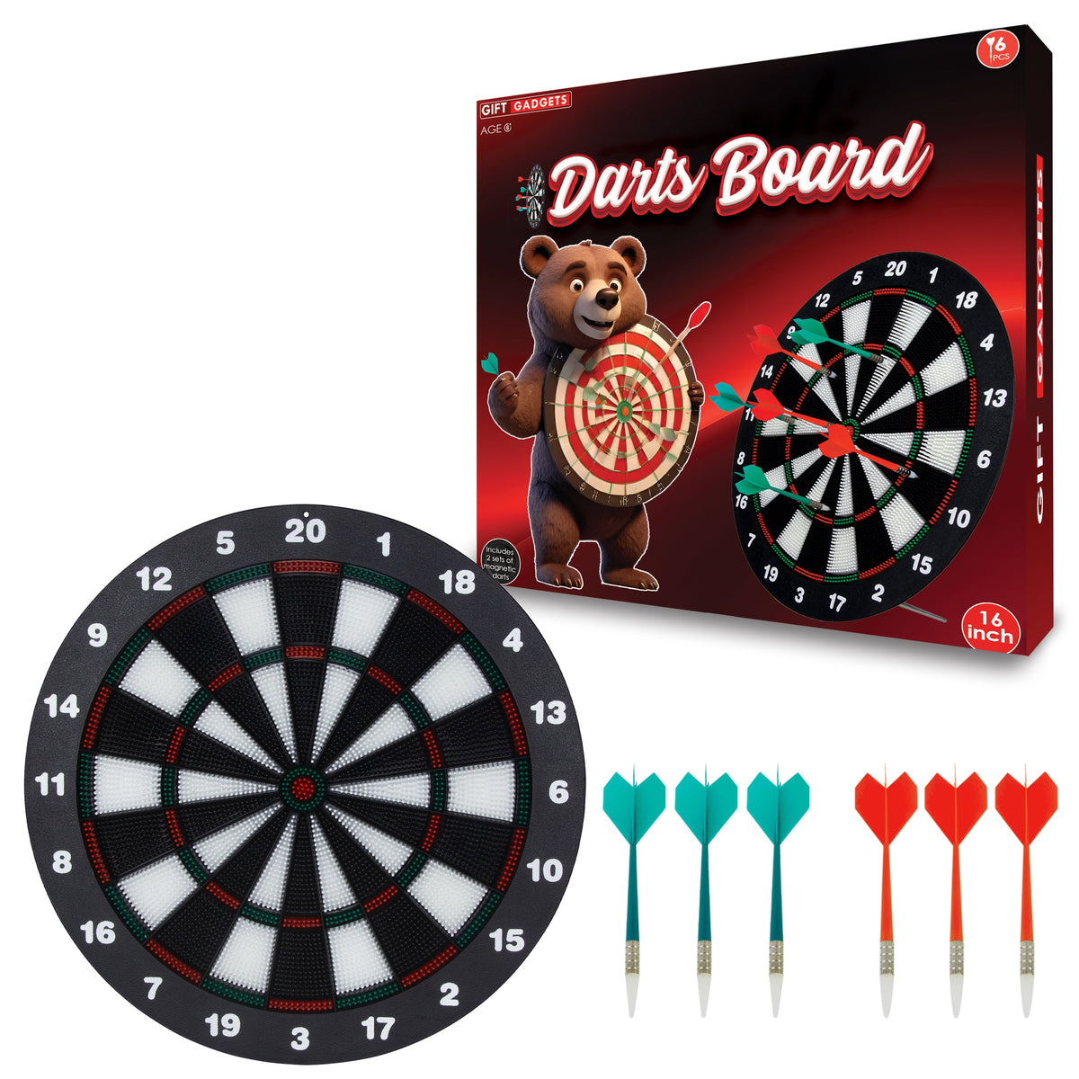 Kids 16-Inch Safe Dartboard Set – Soft-Tip Rubber Darts, Indoor Fun – White Background UK