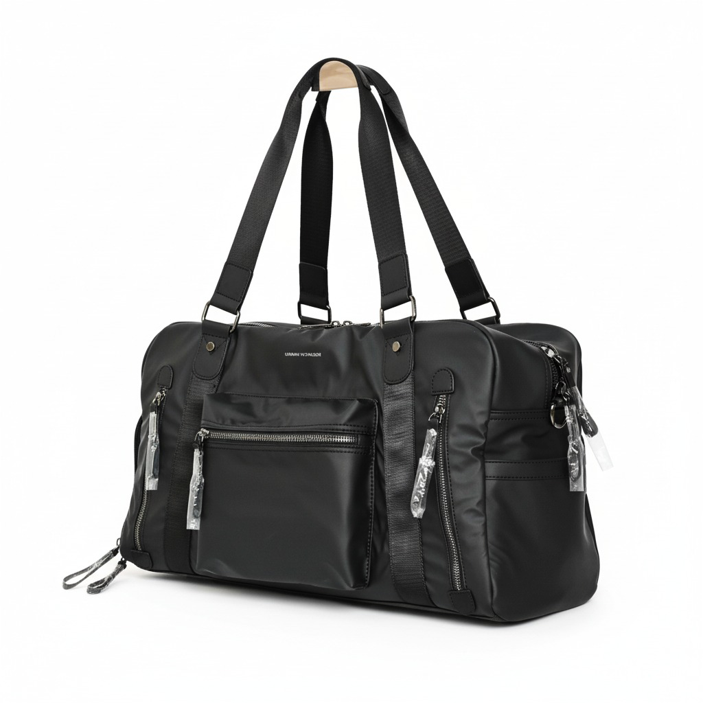 Black Travel Duffel Bag with Multiple Zipper Pockets – White Background UK